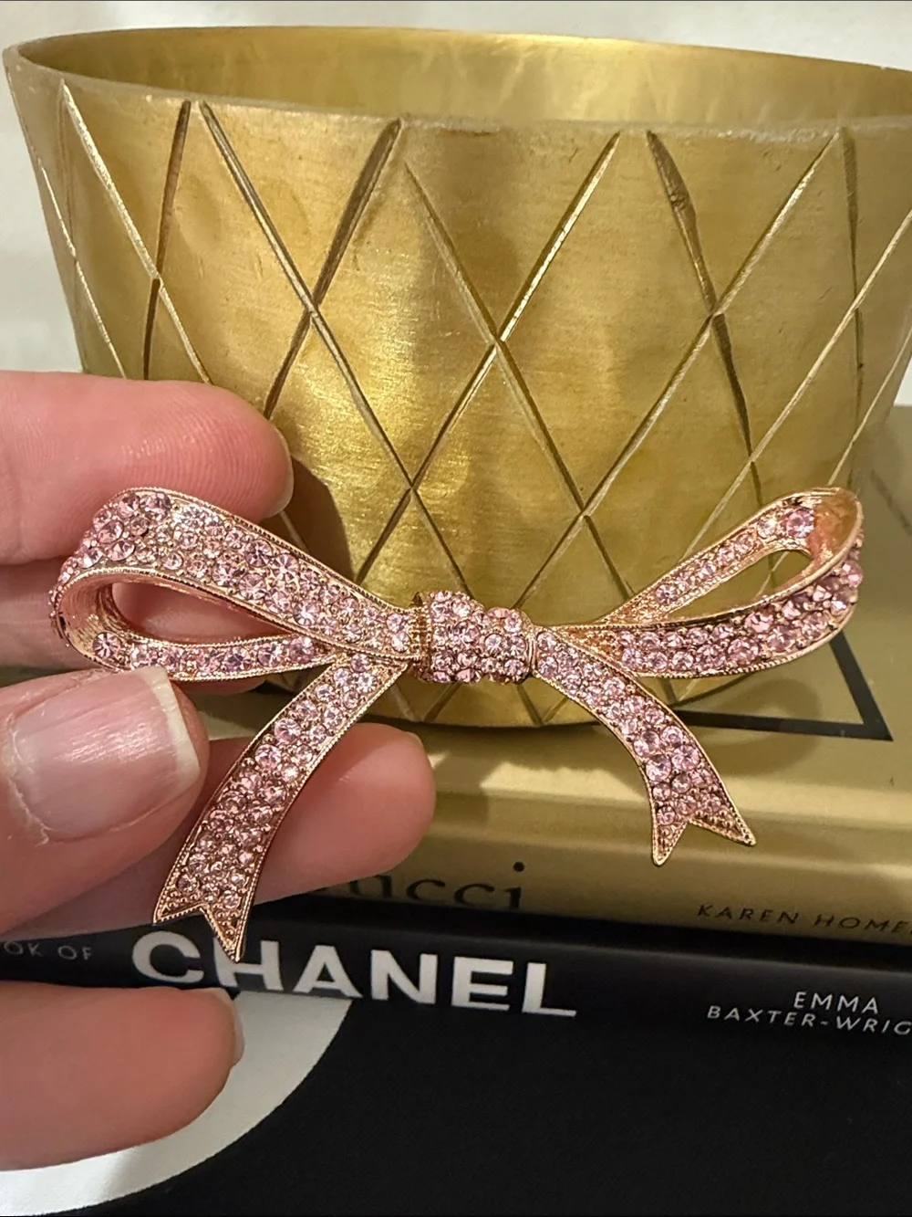 Pink Rhinestone Bow Brooch
